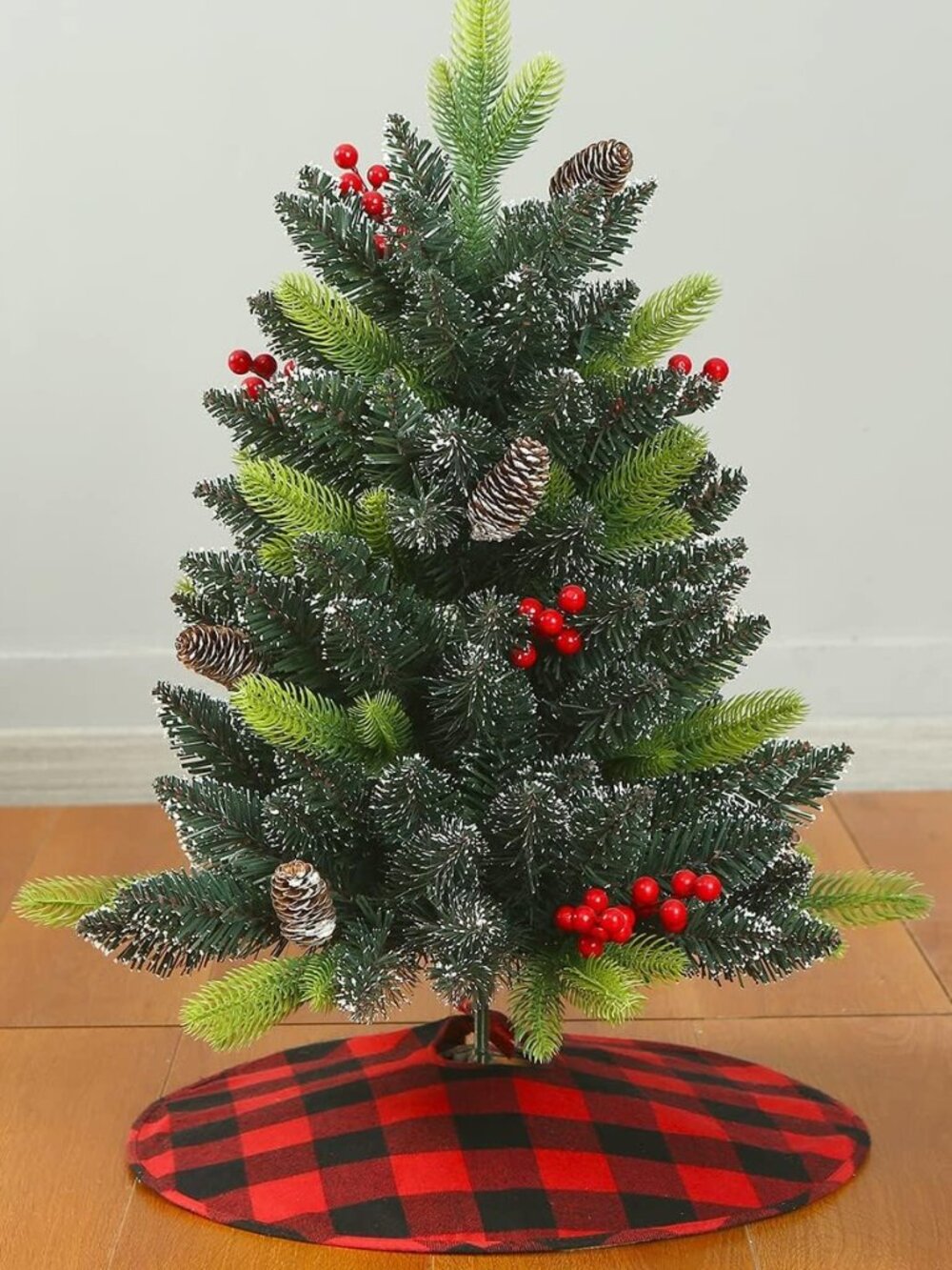Small Christmas Tree Skirt 18in, Red Black Buffalo Check Christmas Tree Skirt fo